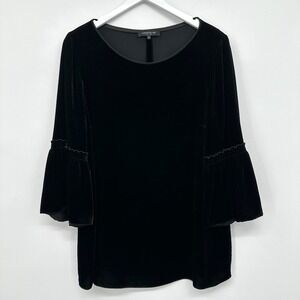 Lafayette 148 Roslin Velvet Top Shirt Size Large Bell Sleeve Silk Blend Romantic